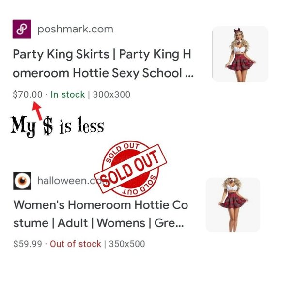 Party King ✦ Schoolgirl Costume Set ✦ Plaid Skirt White Crop Top Collar Hair Bow - Picture 12 of 13